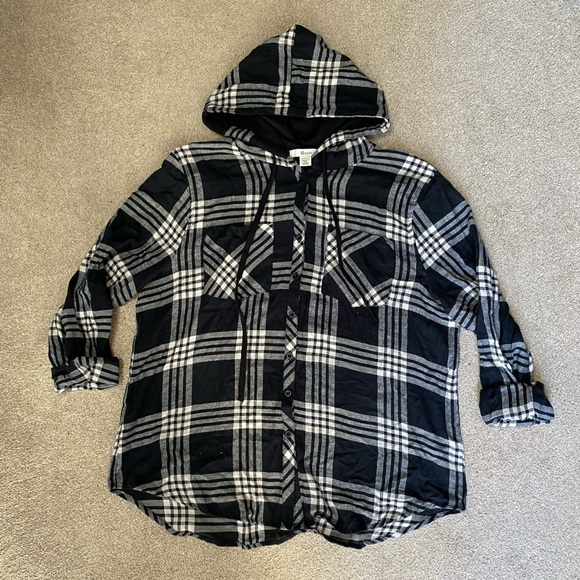 Rosio Plaid Hooded Button Down Shirt - Picture 1 of 3
